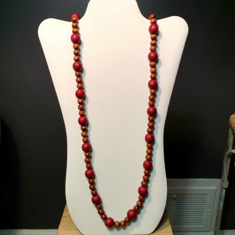 Long wooden bead necklace